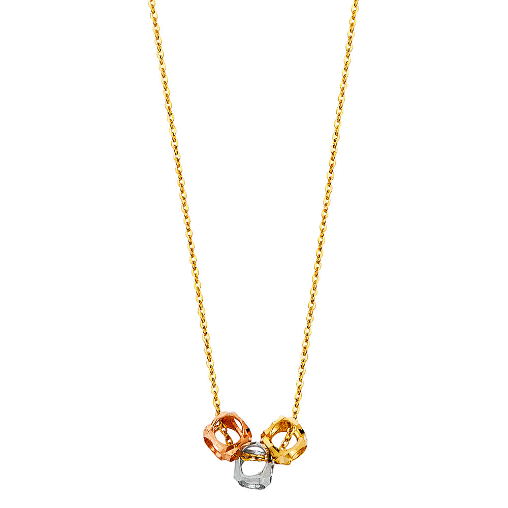 14K Yellow White Rose Gold Perforated Ball Neck