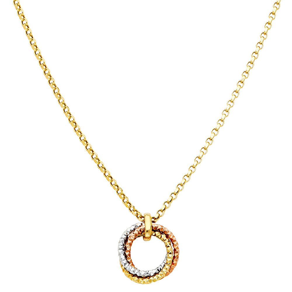 14K Yellow White Rose Gold Round Hanging Necklace