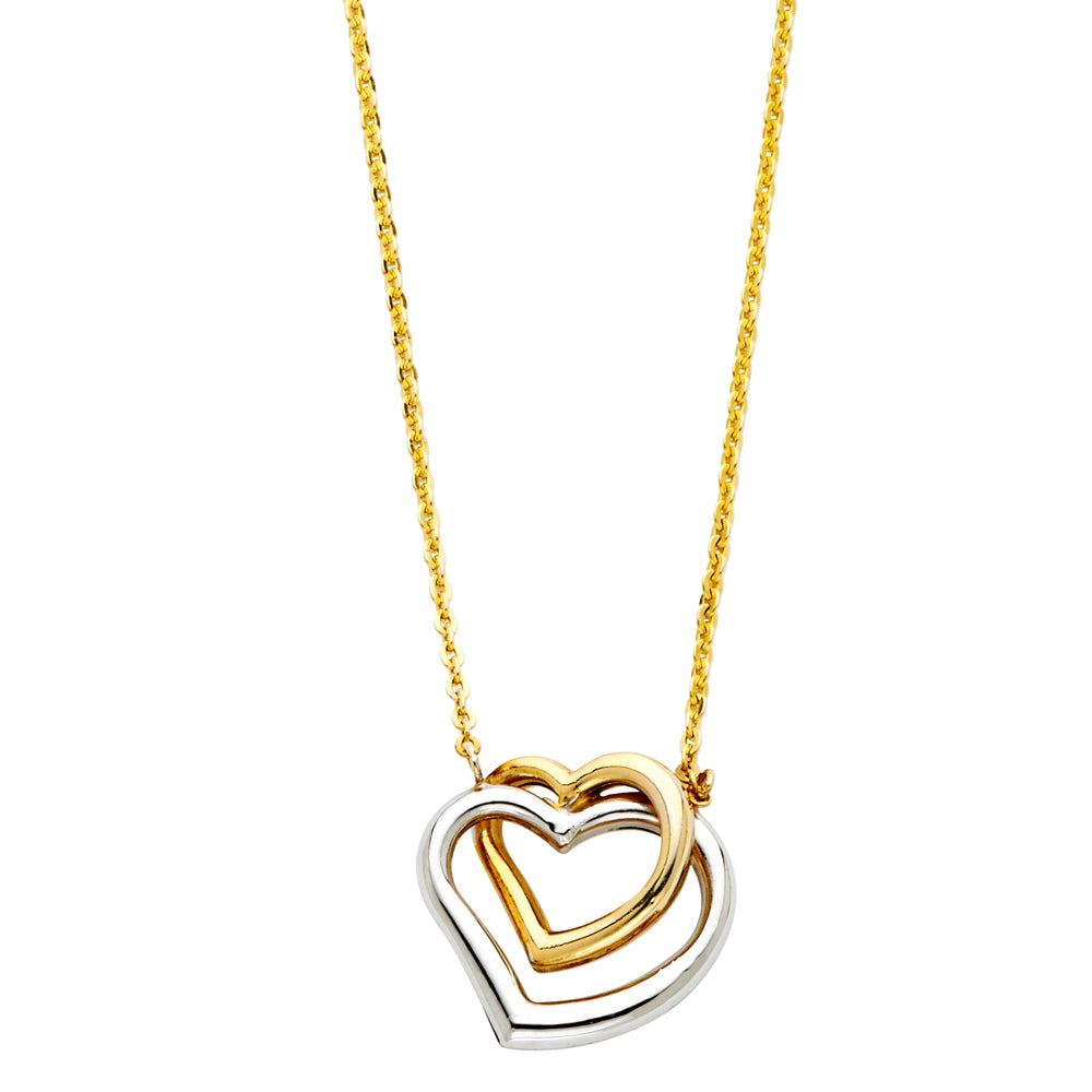 14K Two Tone Gold Double Heart Necklace