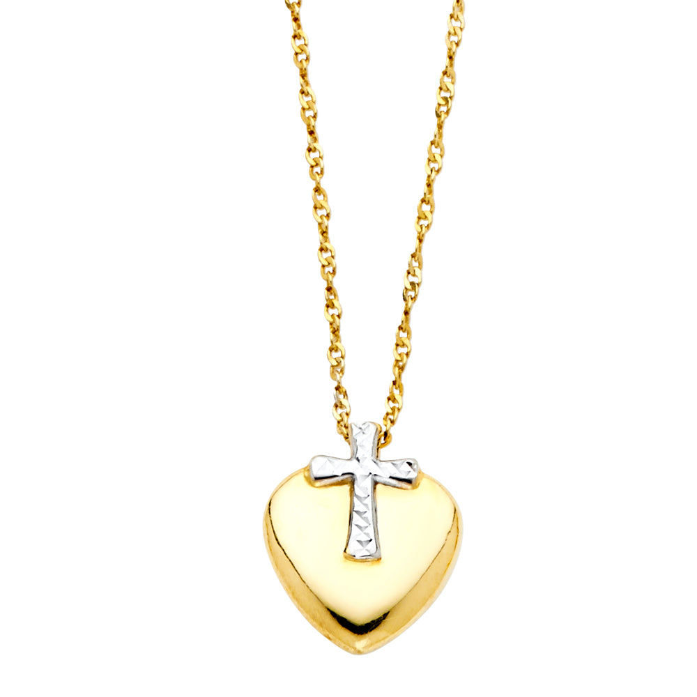 14K Two Tone Gold Cross Heart Necklace