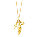 14K Yellow Gold Cross+Heart+Wing Necklace