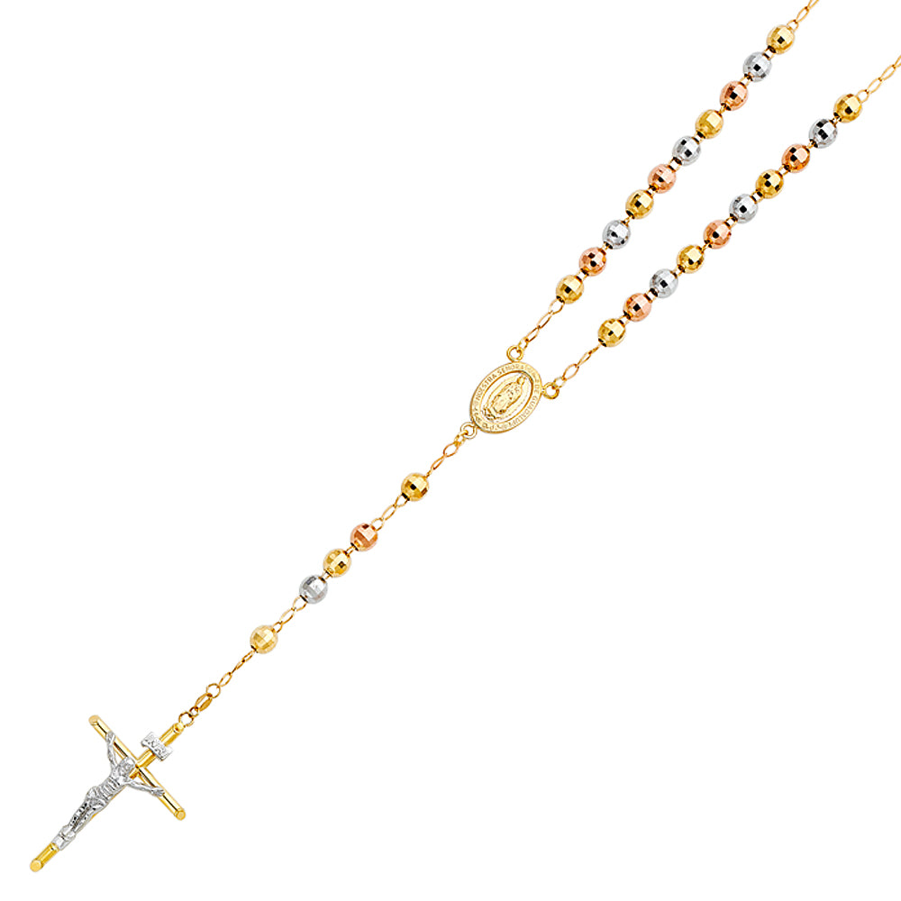 14K Yellow White Rose Gold 6 mm Disco Ball Rosa-Necklace 26 inch