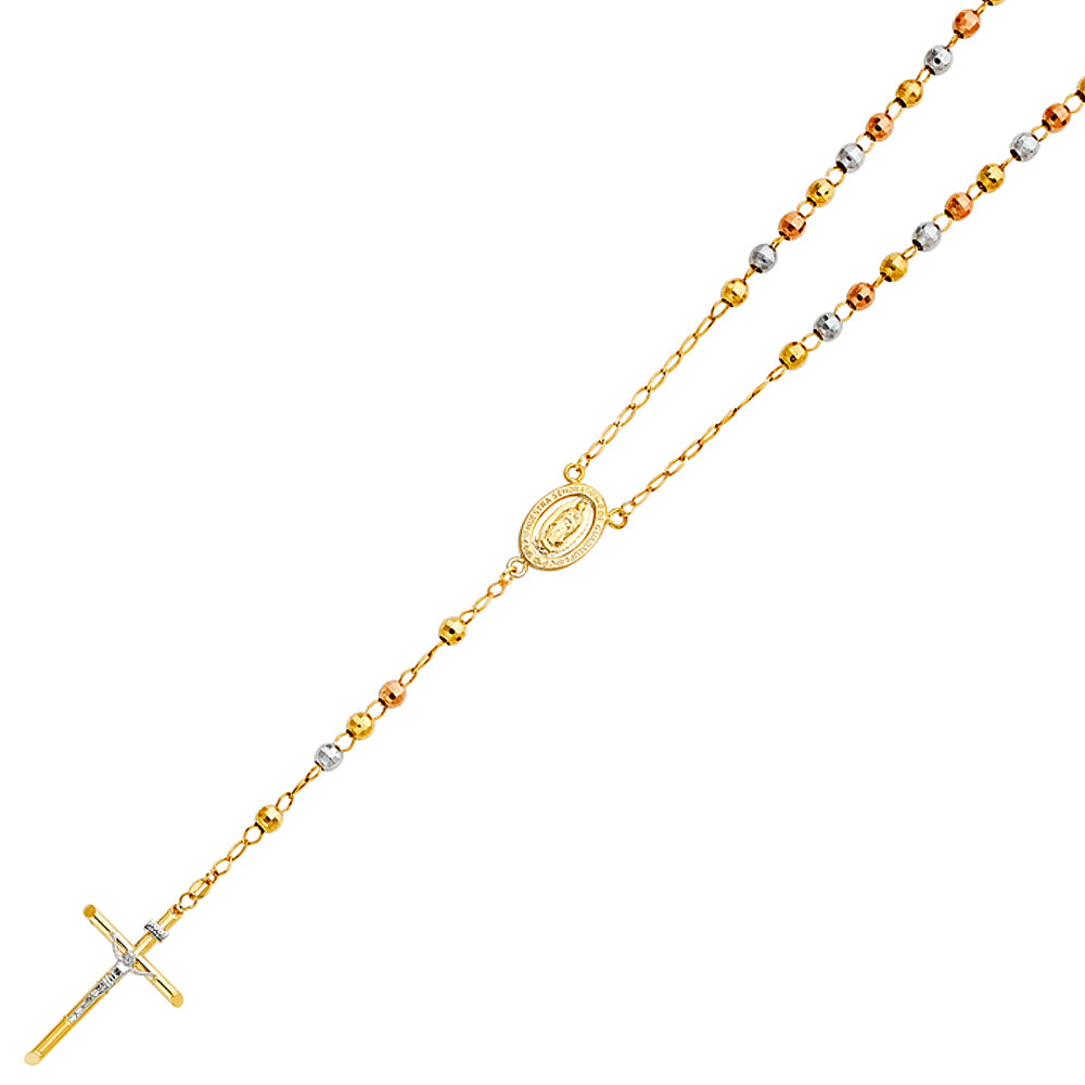 14K Yellow White Rose Gold 5 mm Disco Ball Rosa-Necklace 26 inch