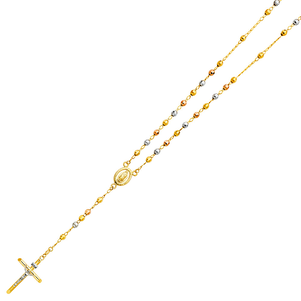 14K Yellow White Rose Gold 4 mm Disco Ball Rosa-Necklace 26 inch