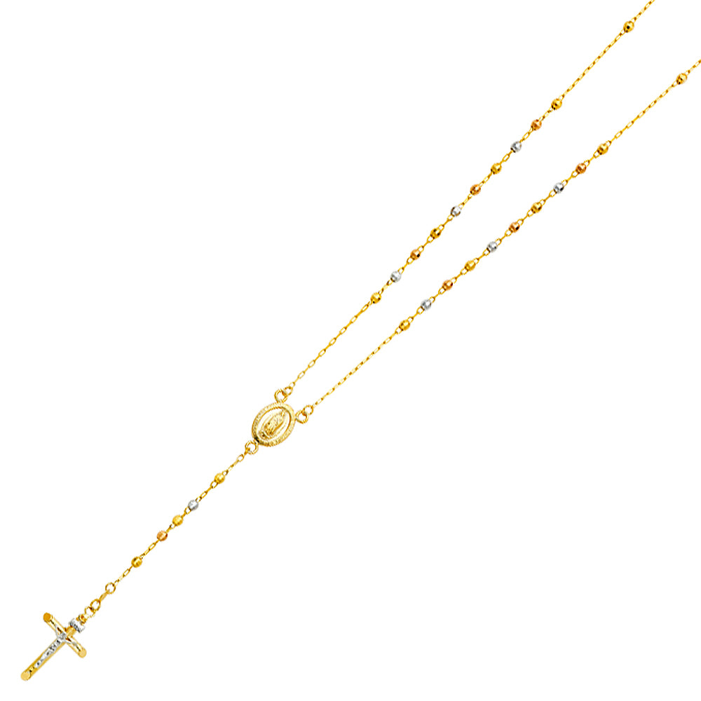 14K Yellow White Rose Gold 3 mm Disco Ball Rosa-Necklace 26 inch