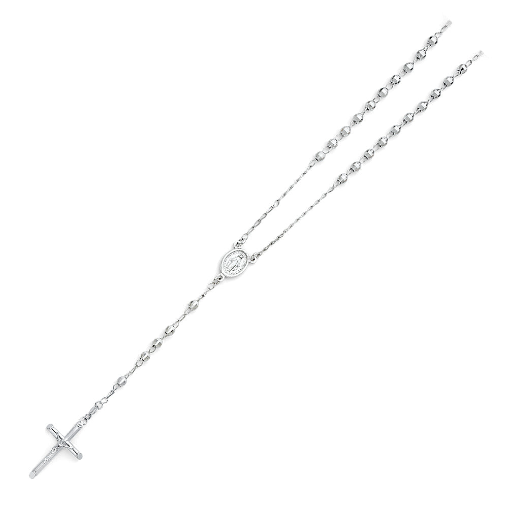 14K White Gold 4 mm Disco Ball Rosa-Necklace 26 inch