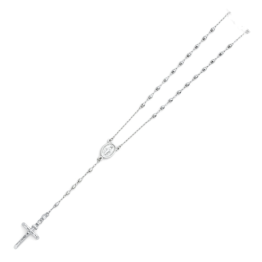 14K White Gold 3 mm Disco Ball Rosa-Necklace 26 inch