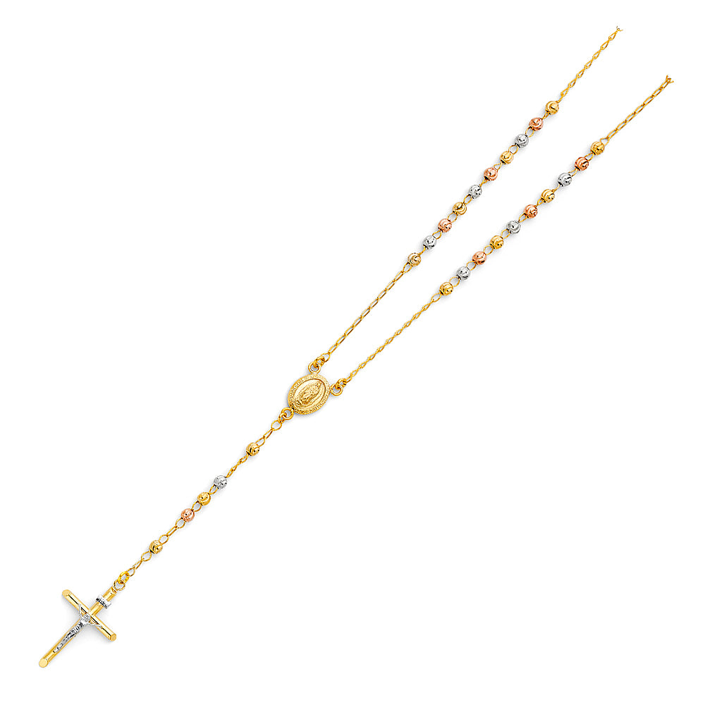 14K Yellow White Rose Gold 4 mm Moon Ball Rosa-Necklace 26 inch