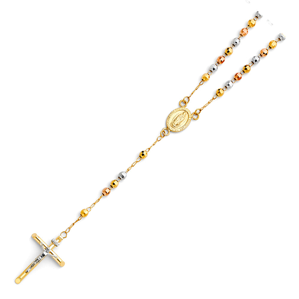 14K Yellow White Rose Gold 4 mm Disco Ball Rosa-Necklace 20 inch