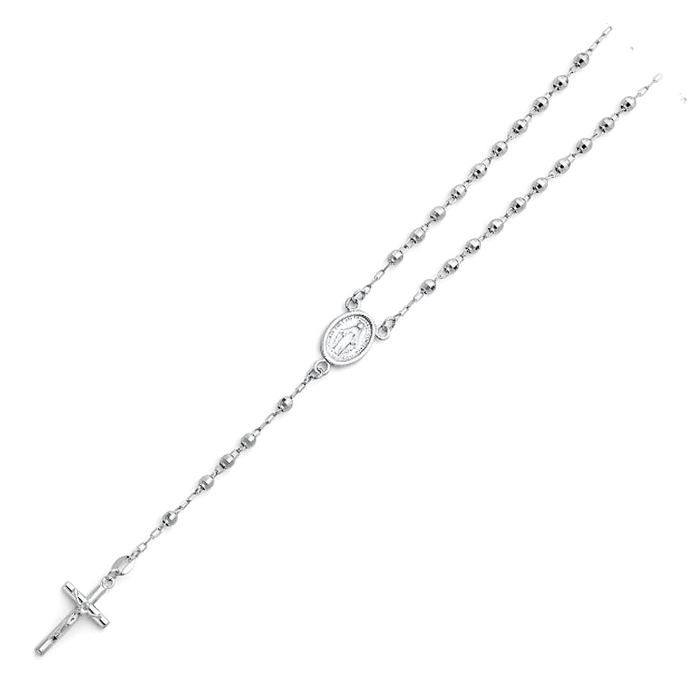 14K White Gold 3 mm Disco Ball Rosa-Necklace 18 inch