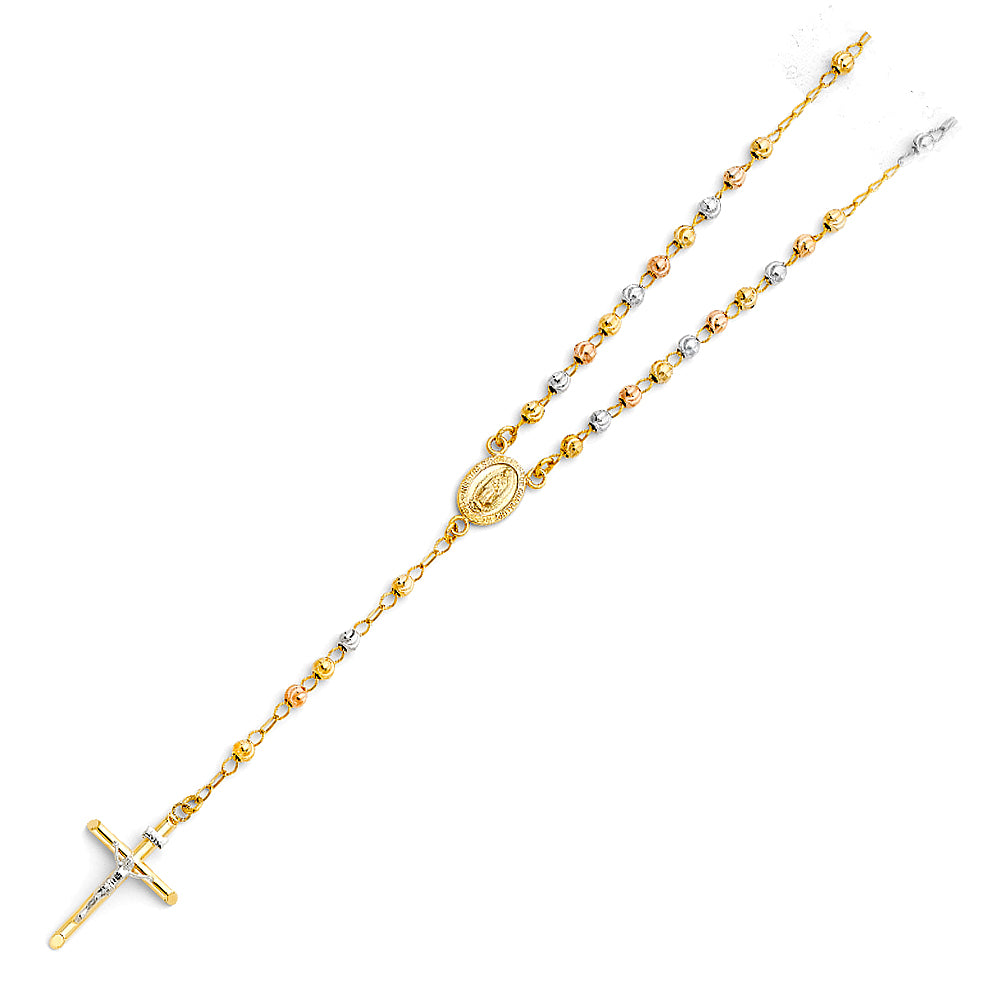 14K Yellow White Rose Gold 4 mm Moon Ball Rosa-Necklace 20 inch