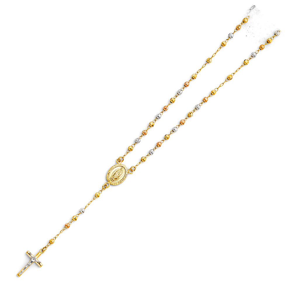 14K Yellow White Rose Gold 3 mm Moon Ball Rosa-Necklace 18 inch