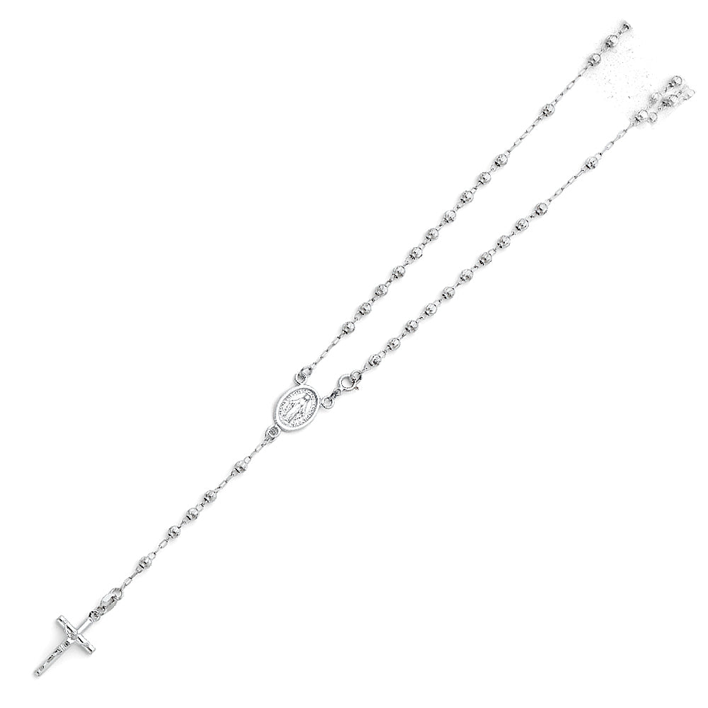 14K White Gold 3 mm Moon Ball Rosa-Necklace 18 inch