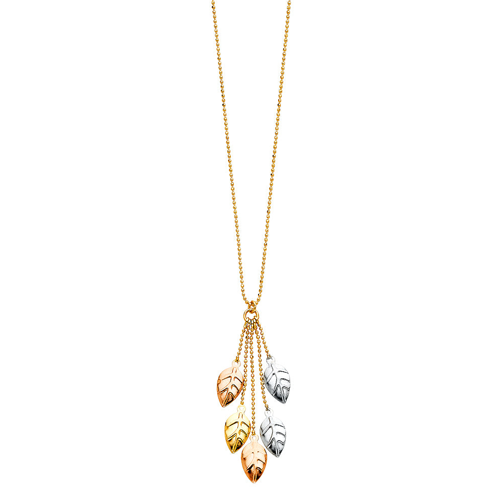 14K Yellow White Rose Gold Leaves Necklace