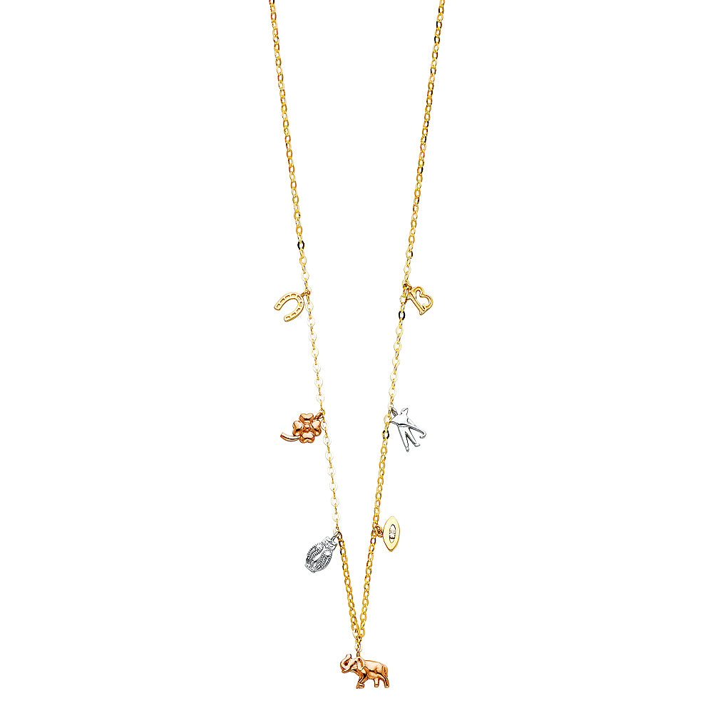 14K Yellow White Rose Gold Lucky Chain Necklace