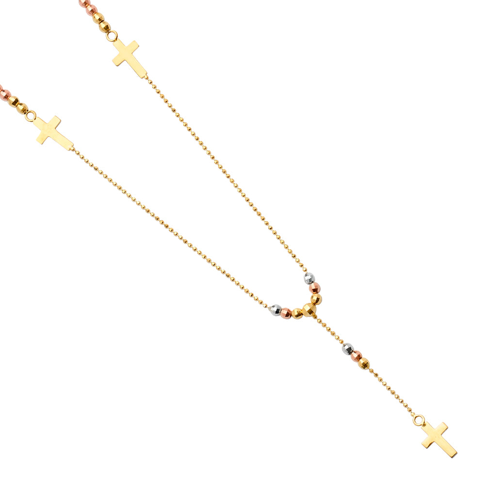 14K Yellow White Rose Gold 2.5 mm Ball F-Rosario Necklace