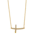 14K Yellow Gold CZ Side Way Cross Necklace