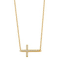 14K Yellow Gold CZ Side Way Cross Necklace