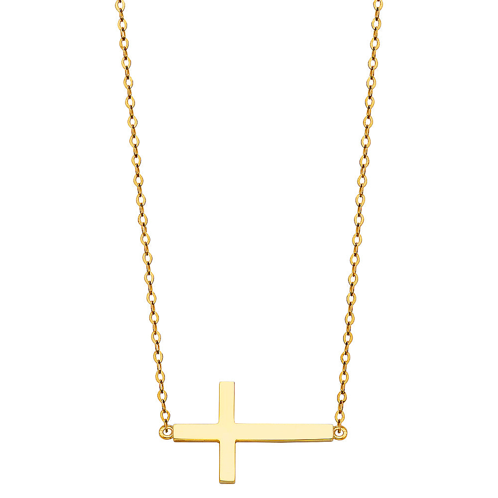14K Yellow Gold Side Way Cross Necklace