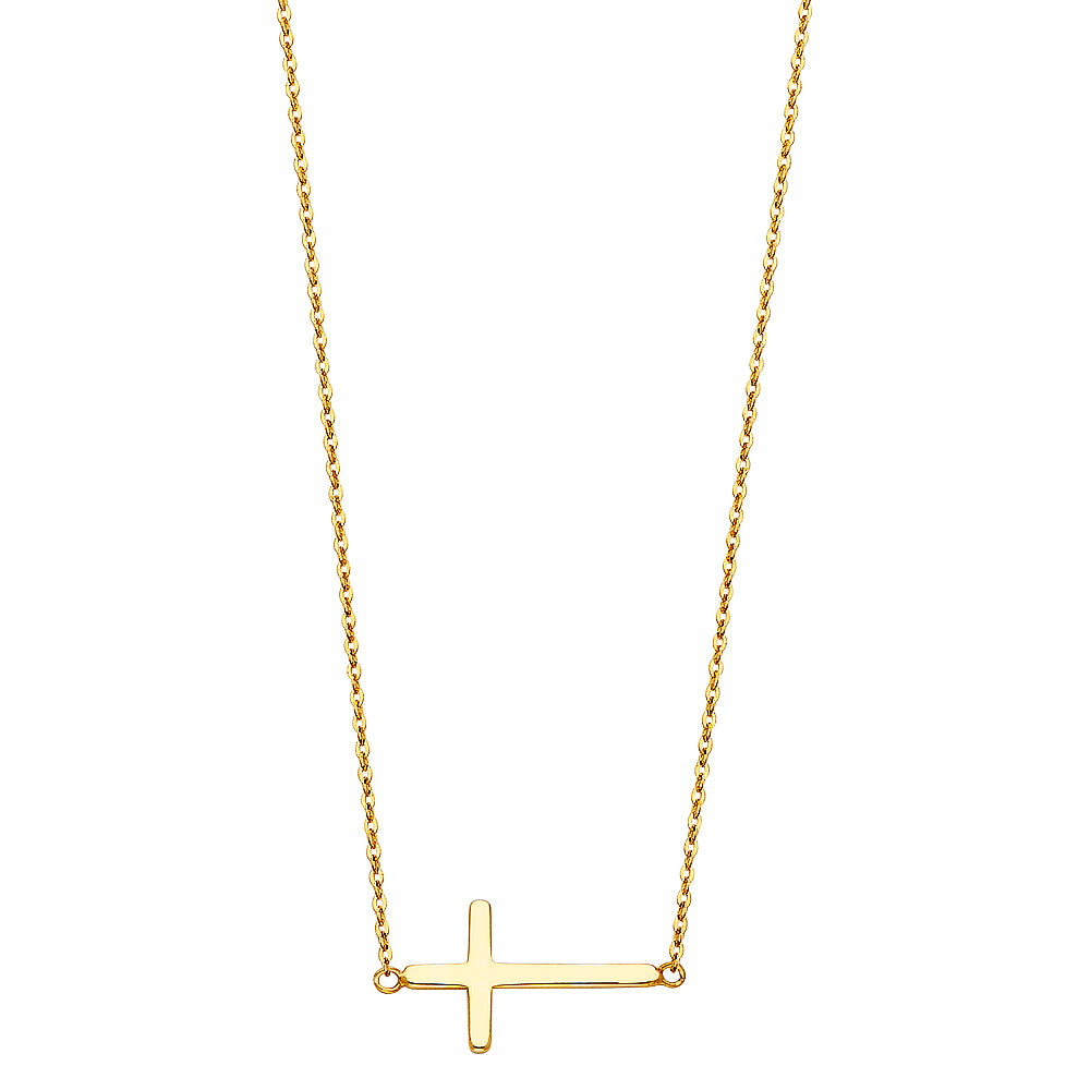 14K Yellow Gold Side Way Cross Necklace