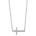 14K White Gold CZ Side Way Cross Necklace
