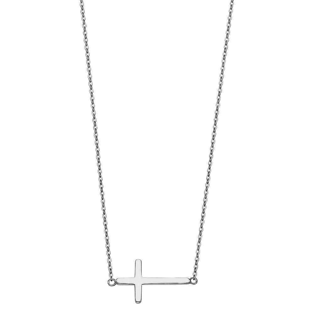 14K White Gold Side Way Cross Necklace