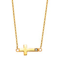 14K Yellow Gold CZ Side Way Cross Necklace