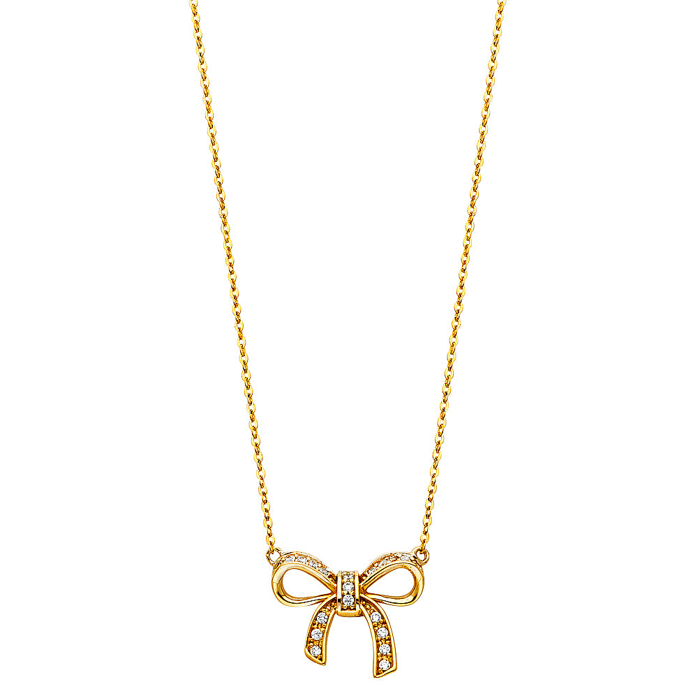 14K Yellow Gold CZ Ribbon Necklace