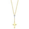14K Two Tone Gold CZ Cross Necklace