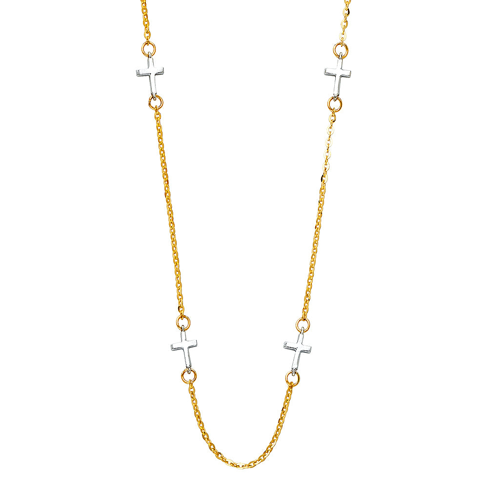 14K Two Tone Gold CZ Cross Necklace