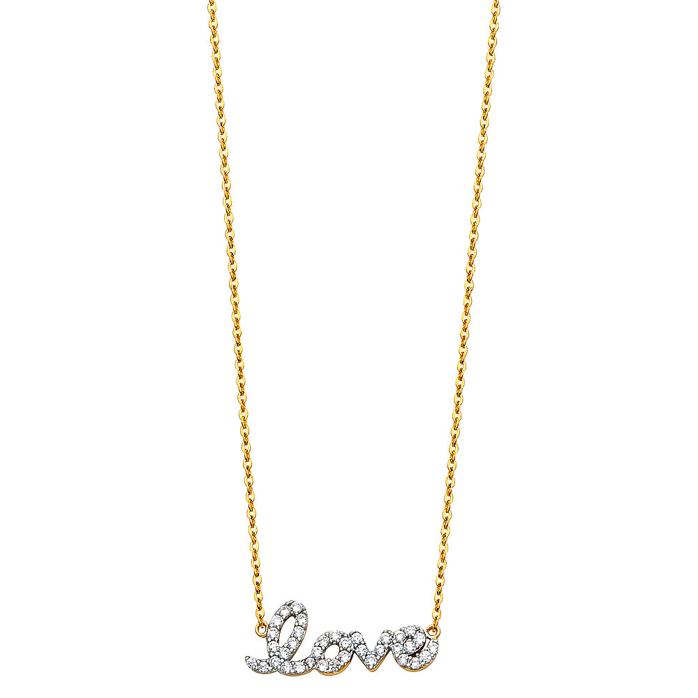 14K Two Tone Gold CZ Love Sign Necklace
