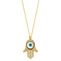 14K Yellow Gold CZ Evil Eye Hamsa Necklace