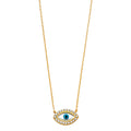14K Yellow Gold CZ Evil Eye Necklace
