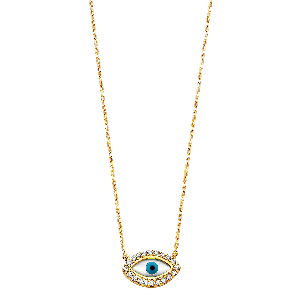 14K Yellow Gold CZ Evil Eye Necklace