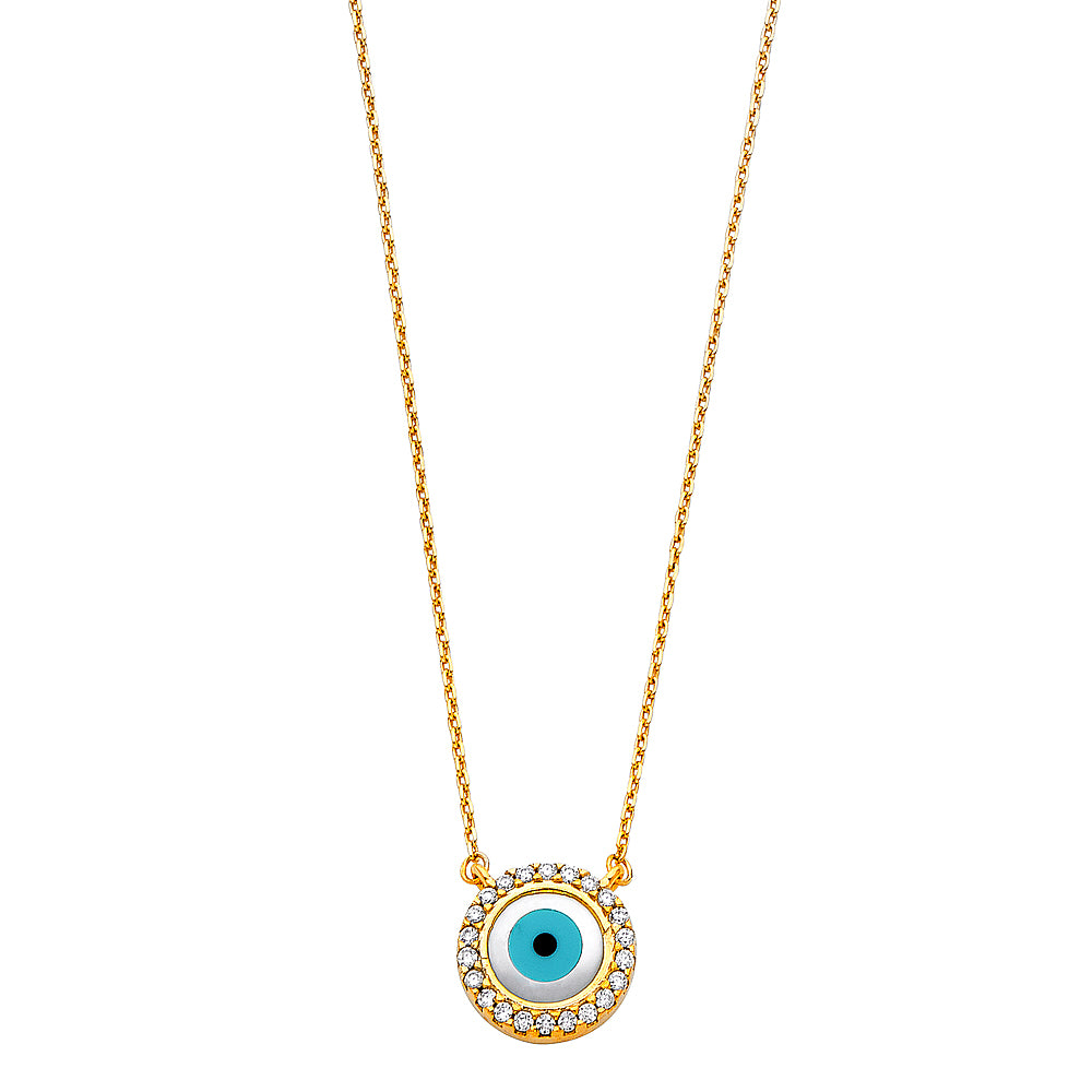 14K Yellow Gold CZ Evil Eye Necklace