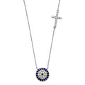 14K White Gold CZ Evil Eye & Cross Necklace
