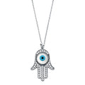 14K White Gold CZ Evil Eye Hamsa Necklace