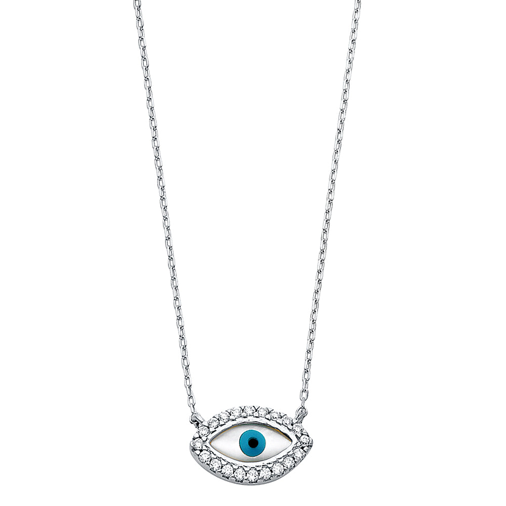 14K White Gold CZ Evil Eye Necklace