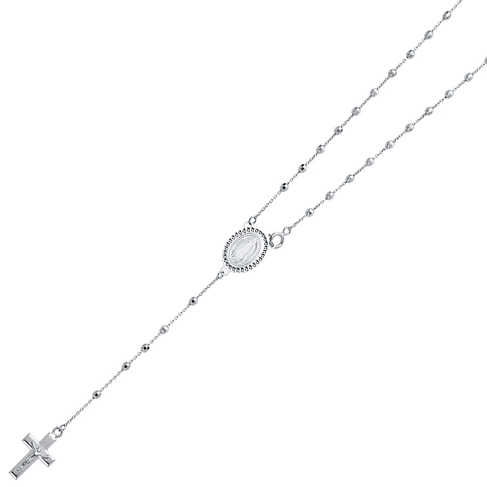 14K White Gold 2.5 mm Disco Ball Rosa-Necklace