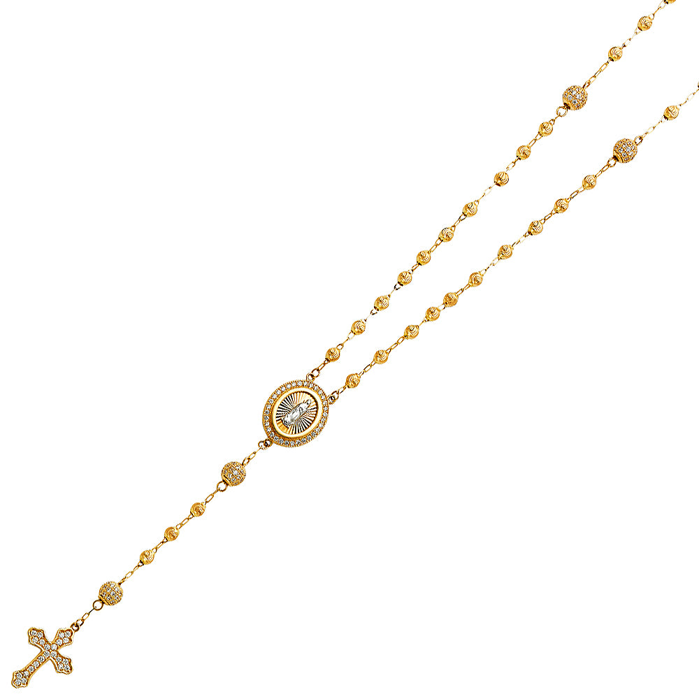 14K Yellow Gold CZ 3 mm Moon Ball Rosa-Necklace
