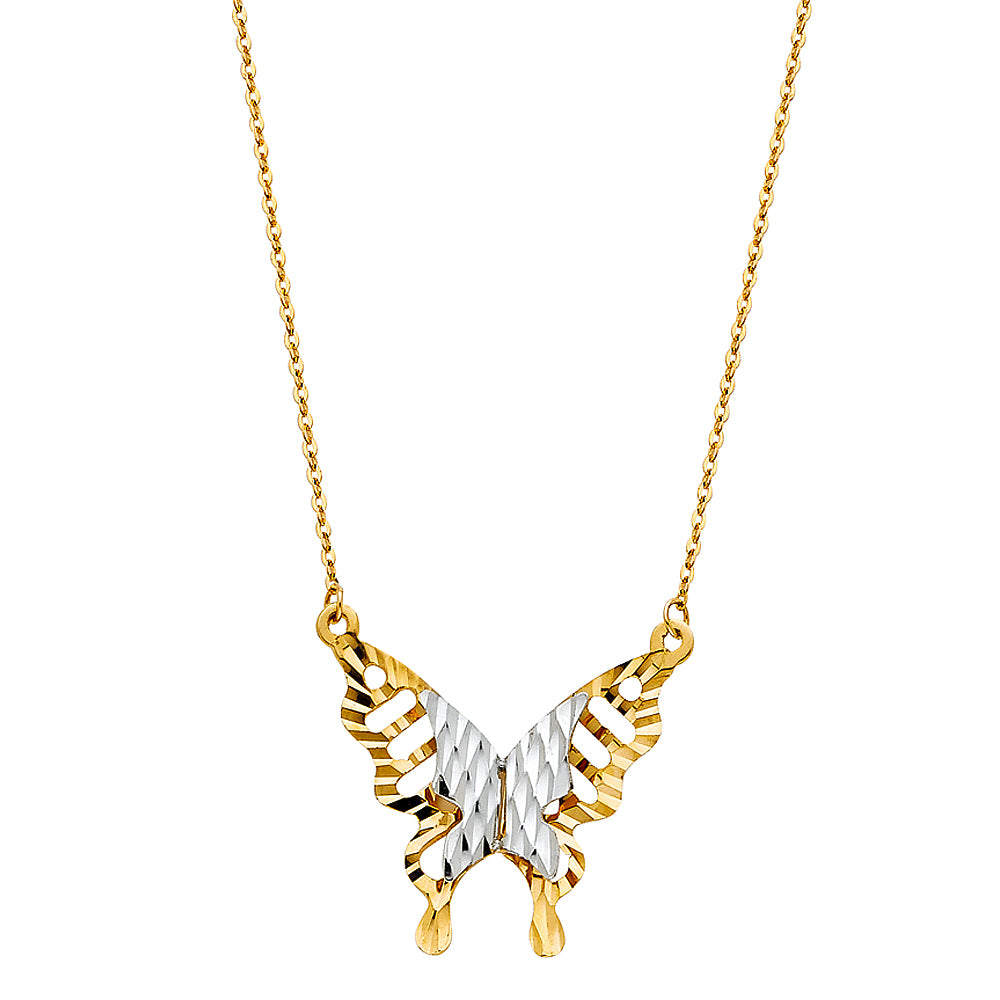 14K Two Tone Gold Butter Fly Necklace