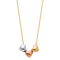 14K Yellow White Rose Gold 3 Hearts Necklace