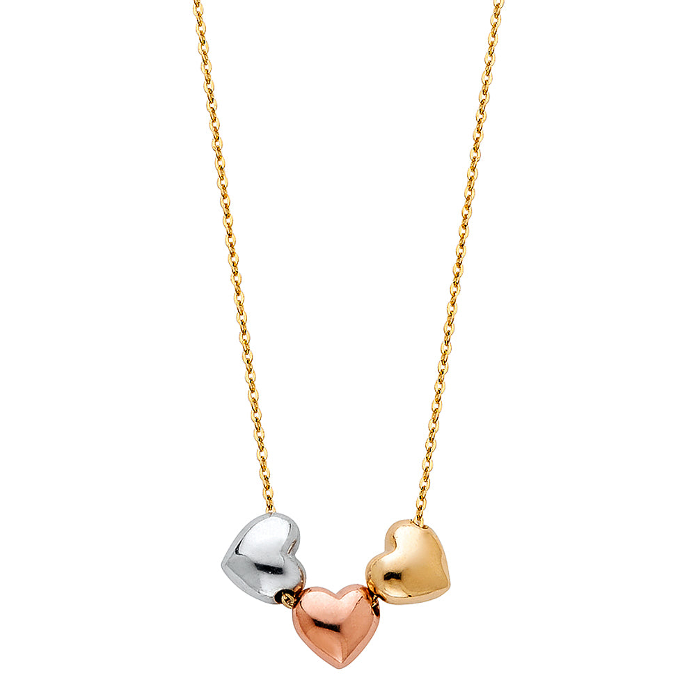 14K Yellow White Rose Gold 3 Hearts Necklace