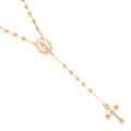 14K Yellow White Rose Gold 3 mm Moon-Cut Ball CZ Rosary Necklace
