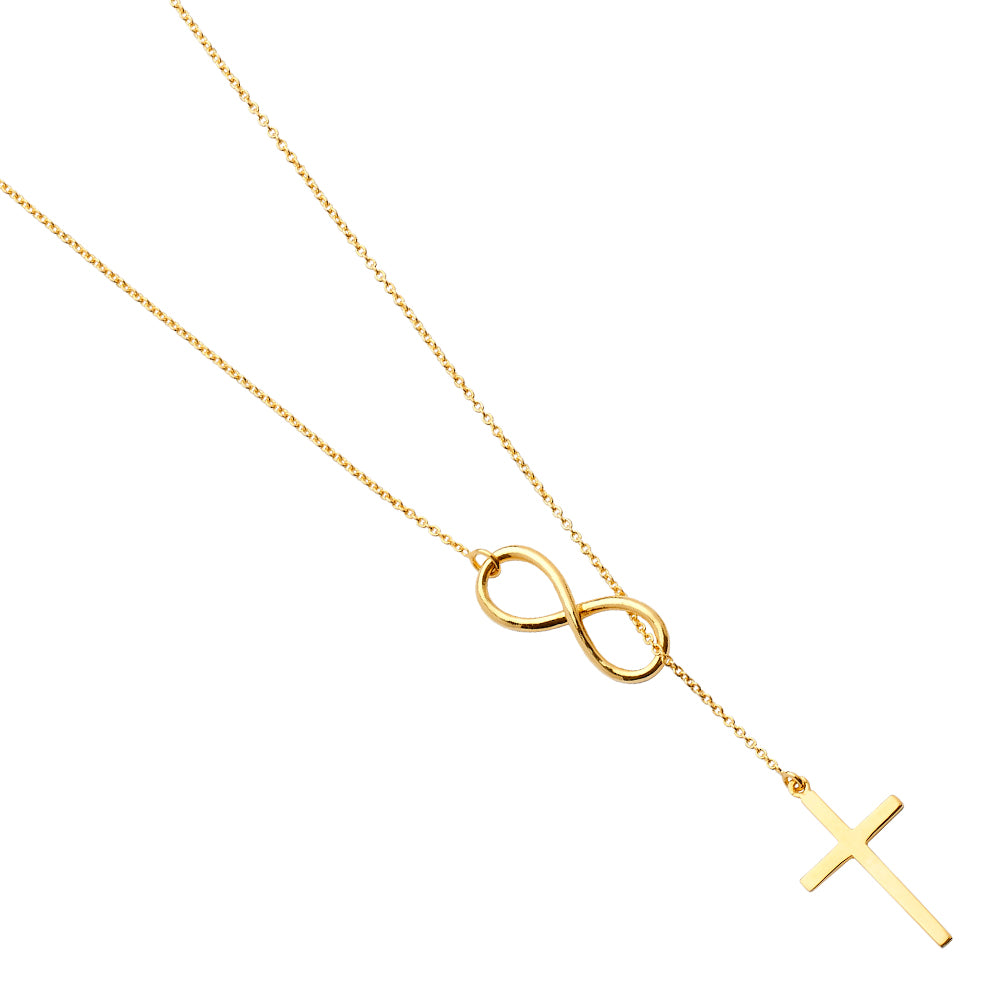 14K Yellow Gold Cross + Infinity Light Neckalce