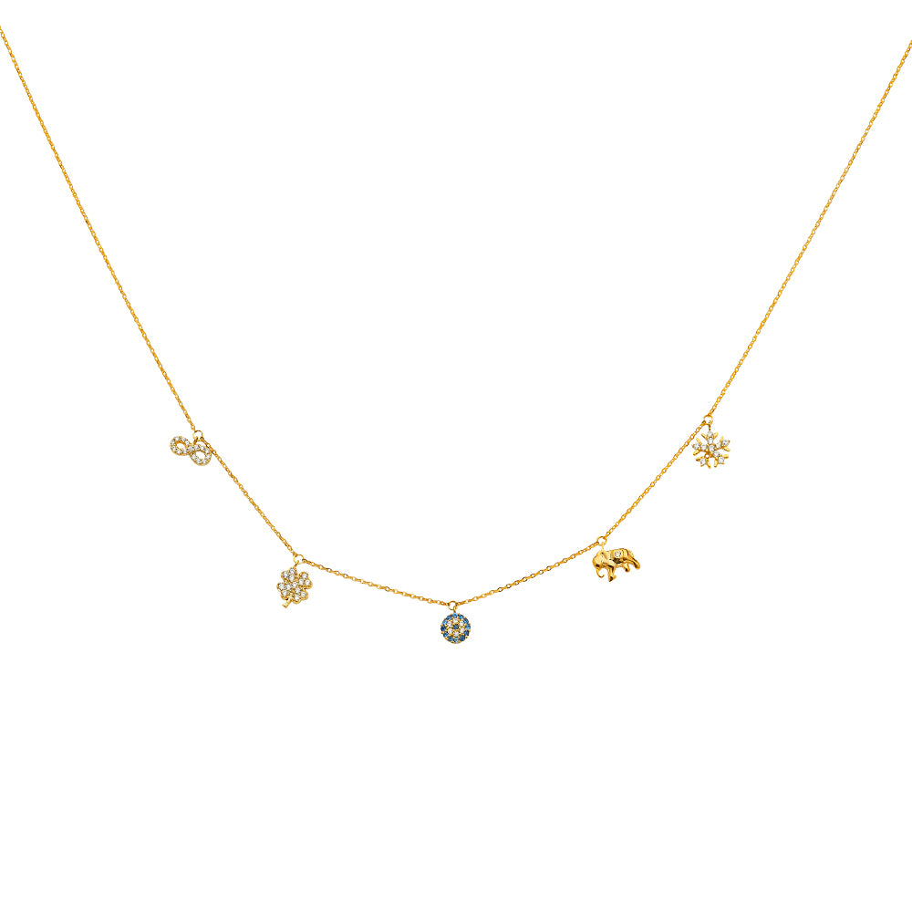 14K Yellow Gold CZ Dangling Light Chain Necklace