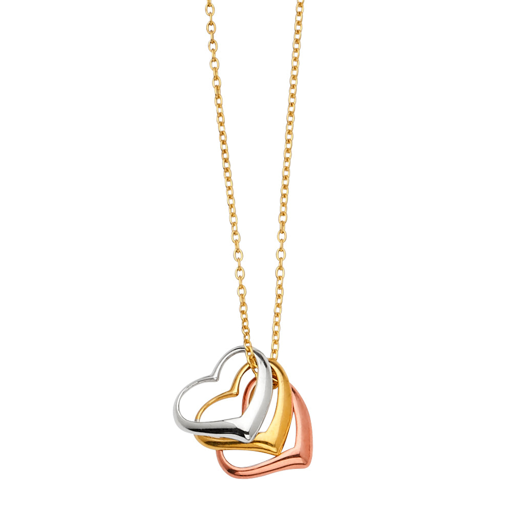 14K Yellow White Rose Gold 3 Heart Light Chain Necklace
