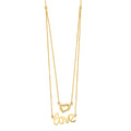 14K Yellow Gold Two Rowss Chain Necklace W/Heart+Love