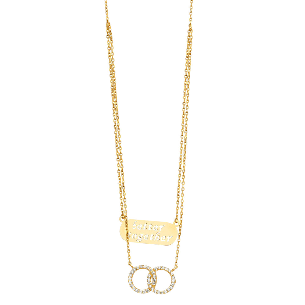 14K Yellow Gold Two Rowss Chain Necklace with CZ Eternity