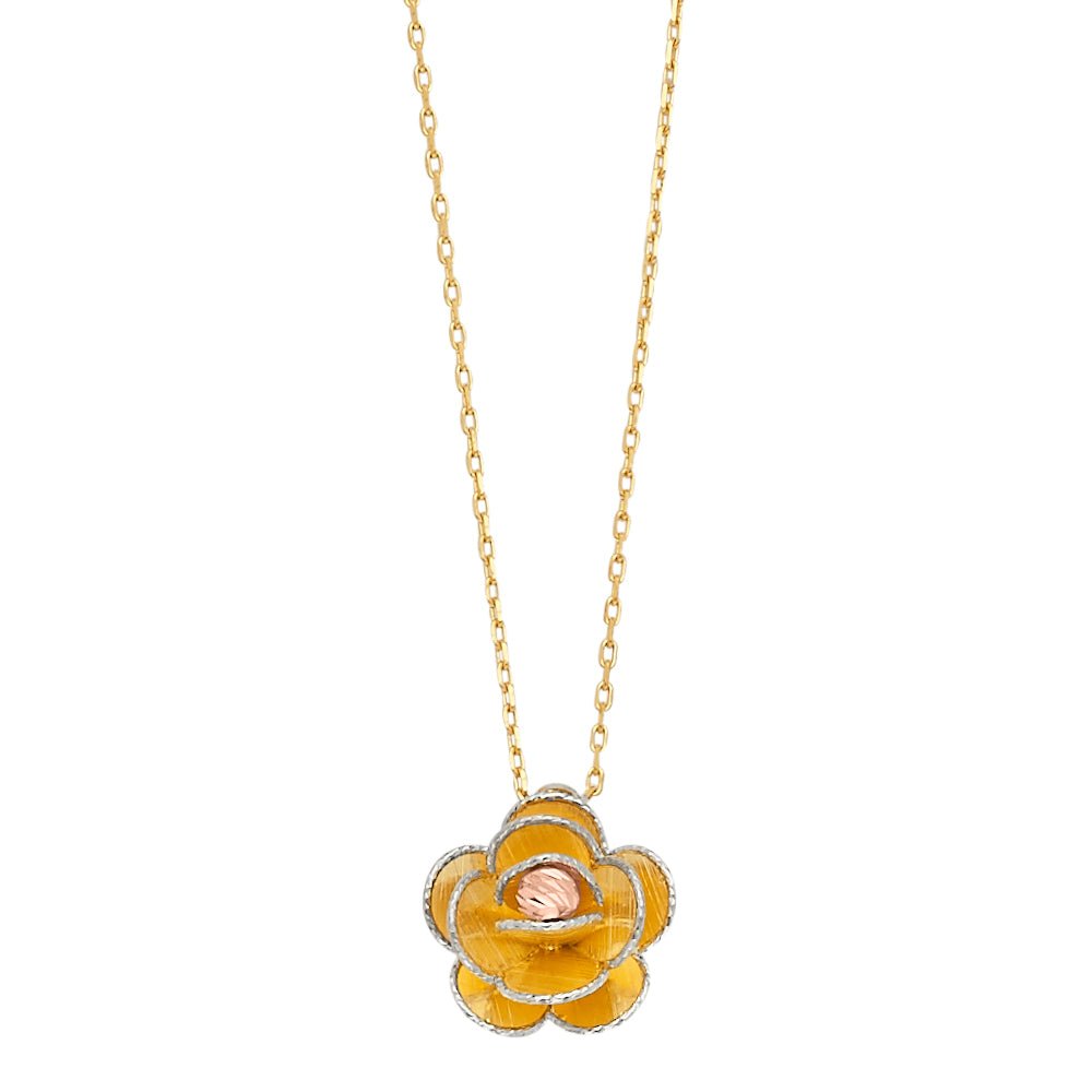 14K Yellow White Rose Gold Flower Light Chain Necklace